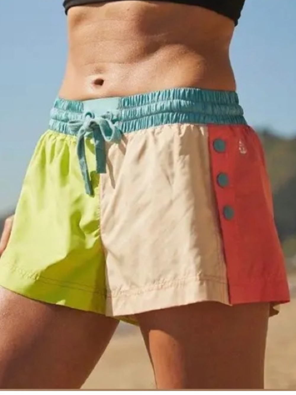 Free People Colorblock Active Shorts - Teal/Chartreuse/Coral